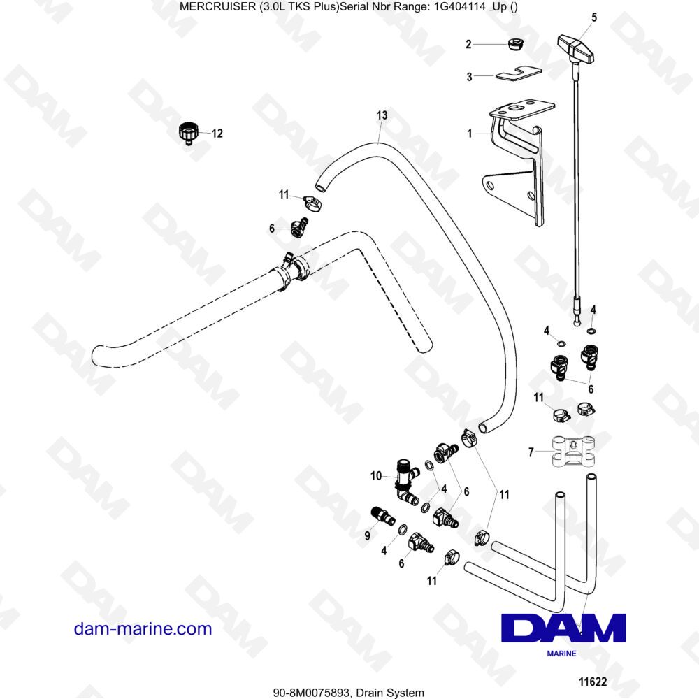 Vue éclatée DRAINAGE SYSTEM pour moteur MERCRUISER 3.0L TKS