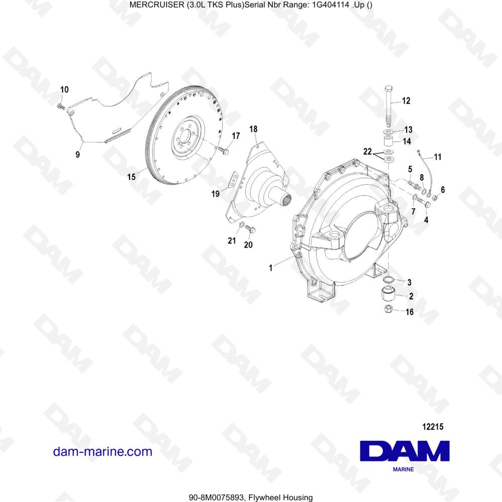 Vue éclatée FLYWHEEL HOUSING pour moteur MERCRUISER 3.0L TKS