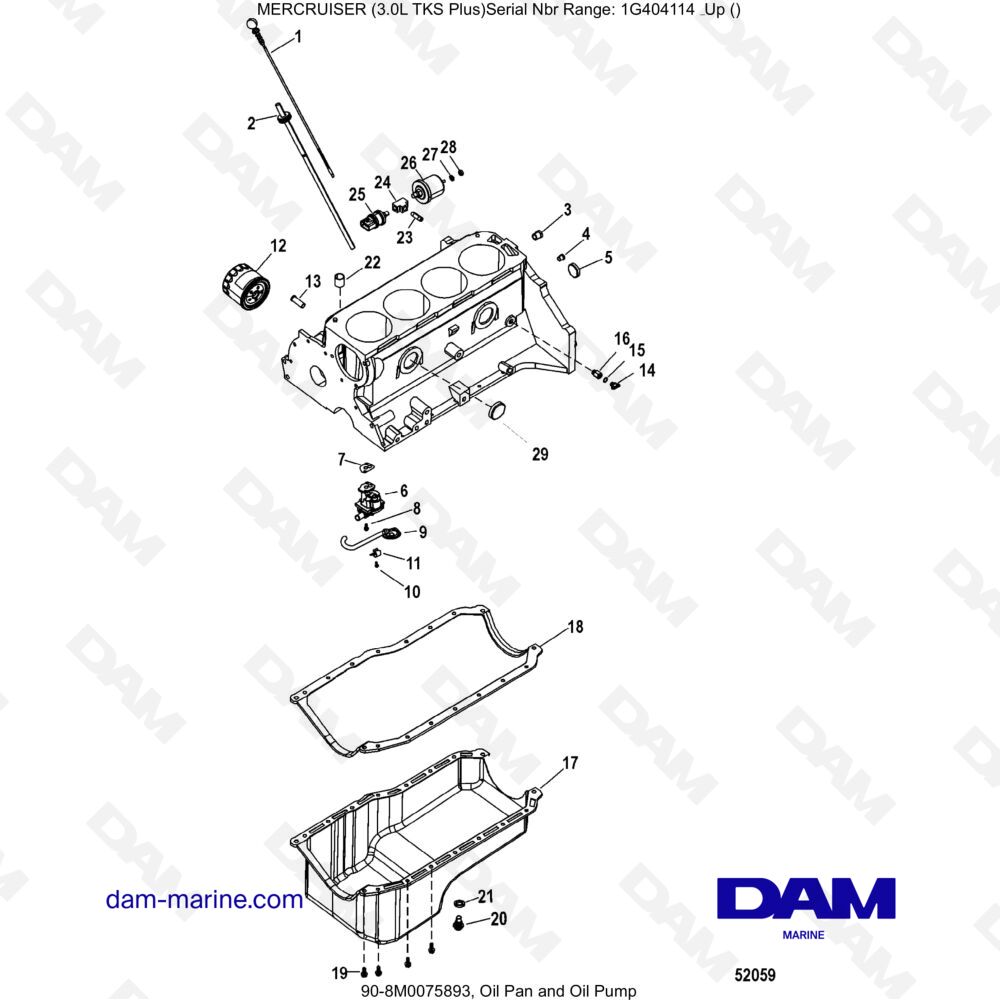 Vue éclatée OIL PAN AND OIL PUMP pour moteur MERCRUISER 3.0L TKS