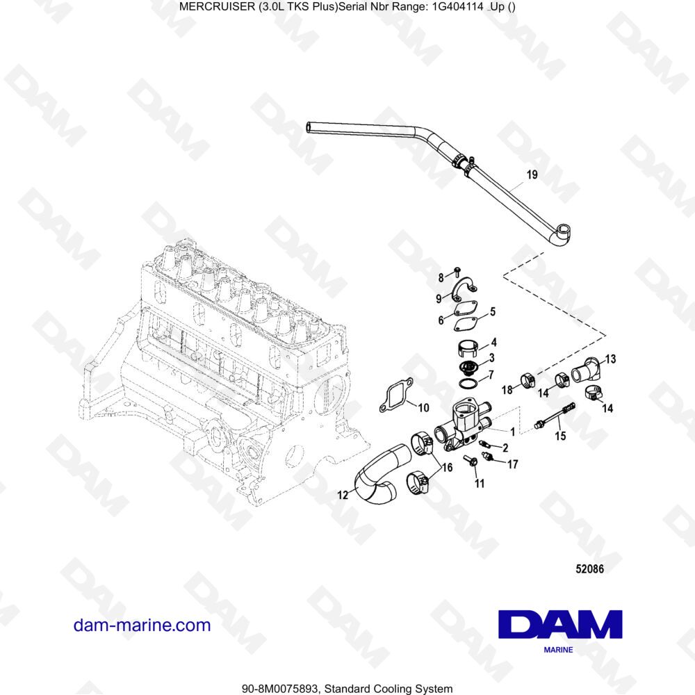 Vue éclatée STANDARD COOLING SYSTEM pour moteur MERCRUISER 3.0L TKS