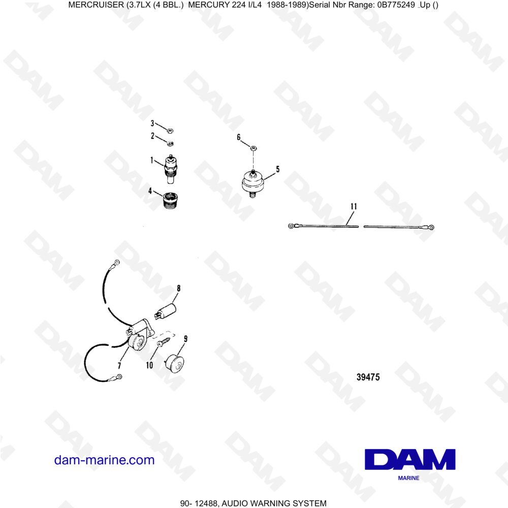 Vue éclatée AUDIO ALERT SYSTEM pour moteur MERCRUISER 3.7LX