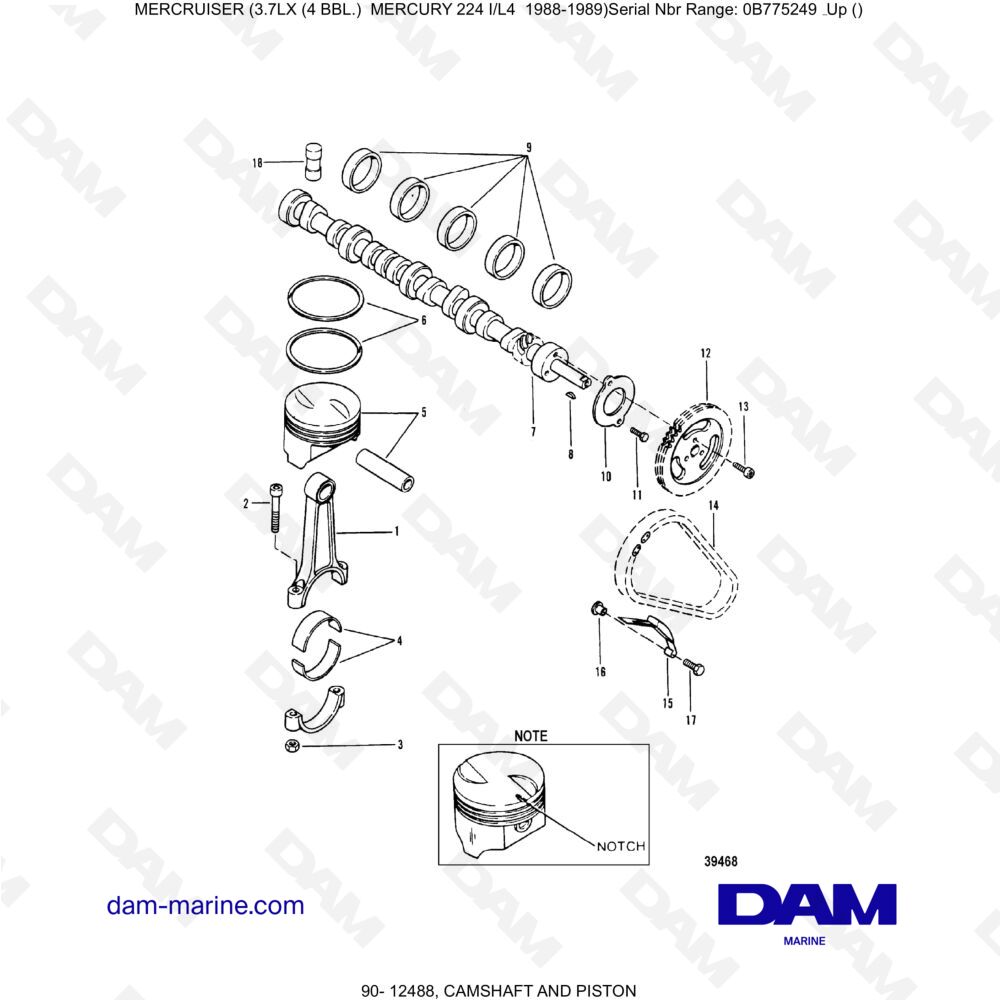Vue éclatée CAMSHAFT AND PISTONS pour moteur MERCRUISER 3.7LX