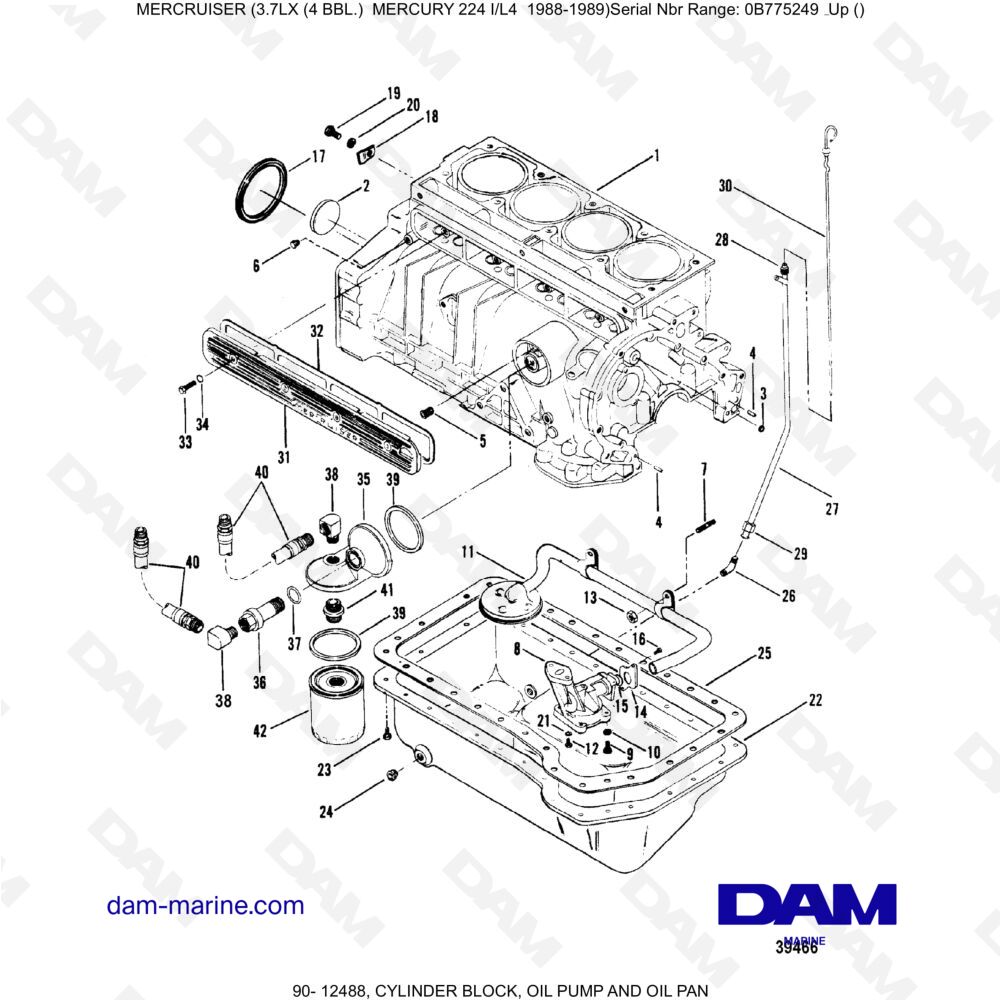 Vue éclatée CYLINDER BLOCK, OIL PUMP AND OIL PAN pour moteur MERCRUISER 3.7LX