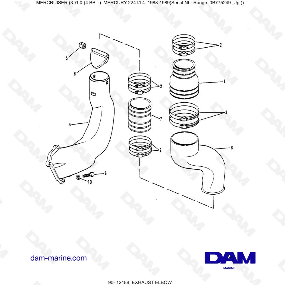 Vue éclatée EXHAUST ELBOW pour moteur MERCRUISER 3.7LX