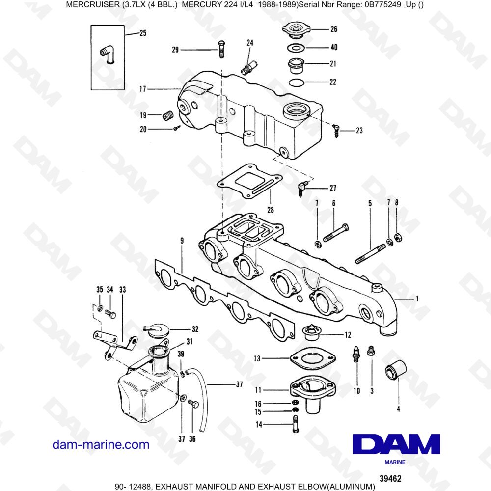 Vue éclatée EXHAUST MANIFOLD AND EXHAUST ELBOW pour moteur MERCRUISER 3.7LX