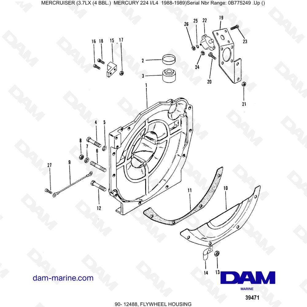 Vue éclatée FLYWHEEL HOUSING pour moteur MERCRUISER 3.7LX