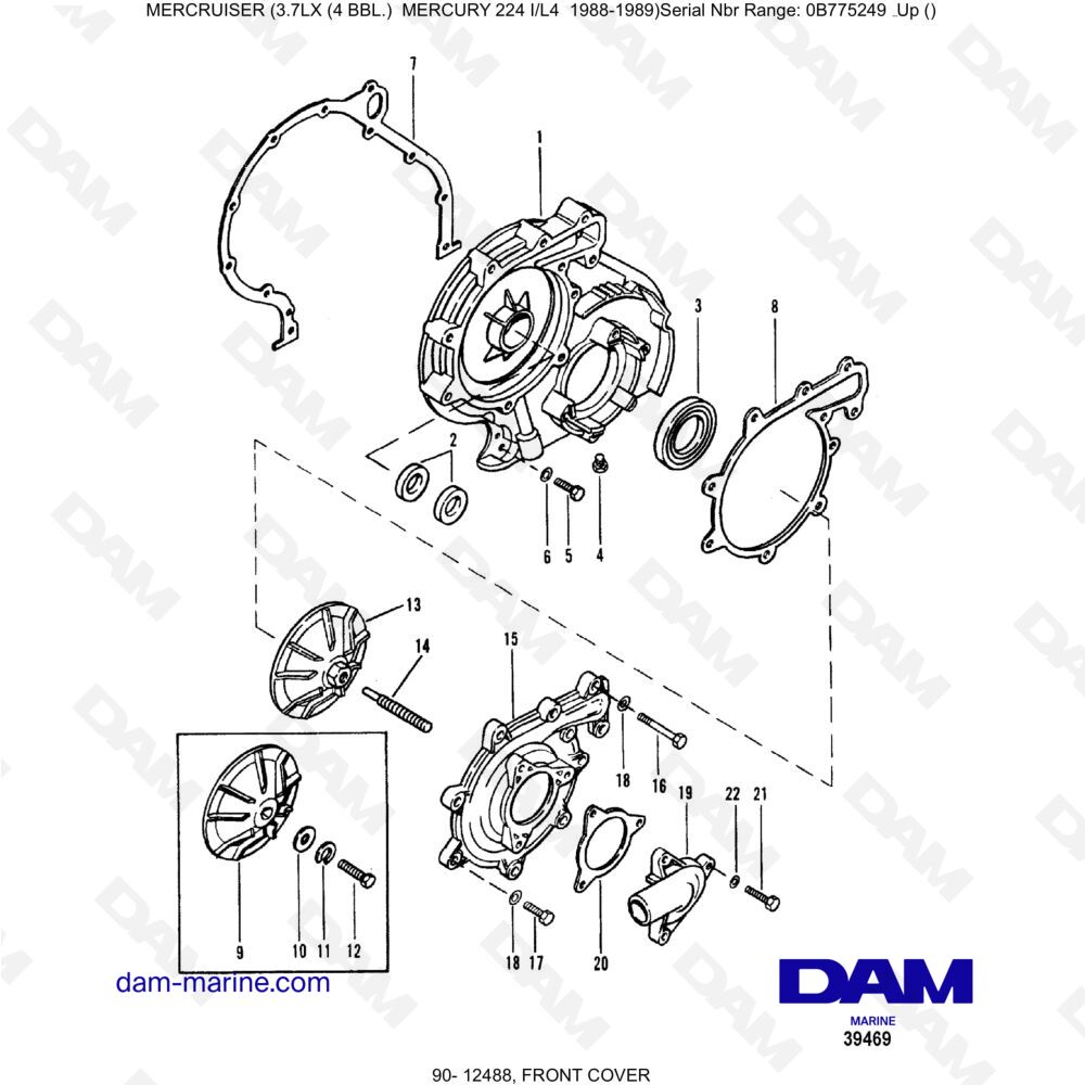 Vue éclatée FRONT COVER pour moteur MERCRUISER 3.7LX