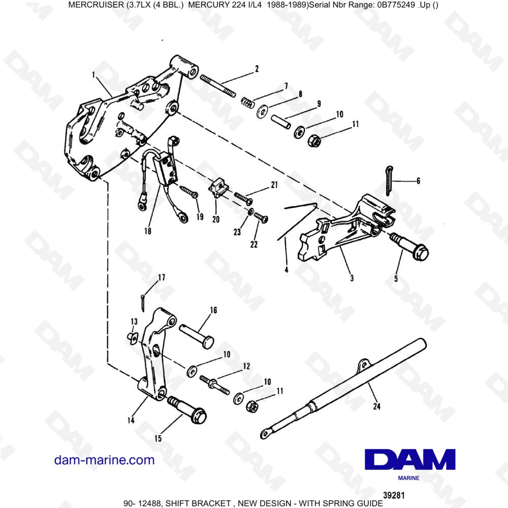 Vue éclatée GEAR SHIFT LEVER SUPPORT pour moteur MERCRUISER 3.7LX