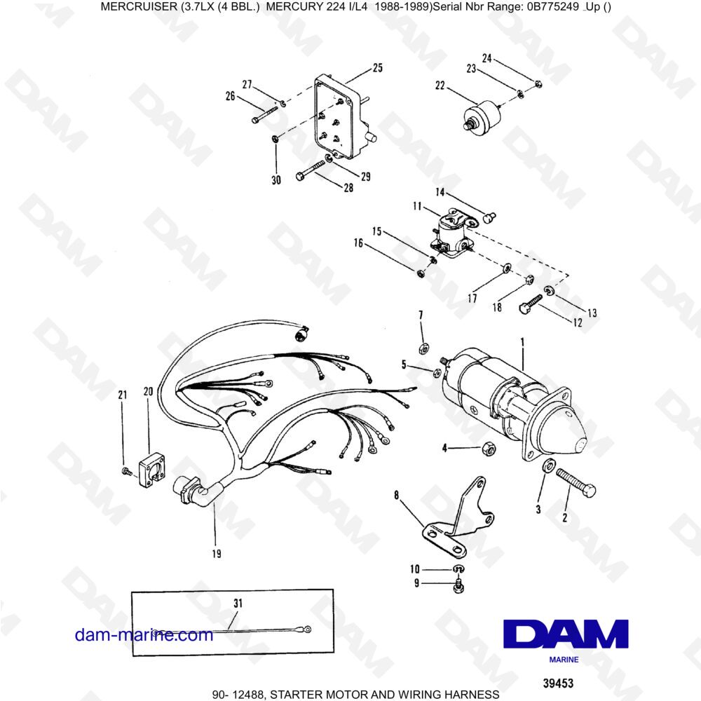 Vue éclatée STARTER AND WIRING HARNESS pour moteur MERCRUISER 3.7LX