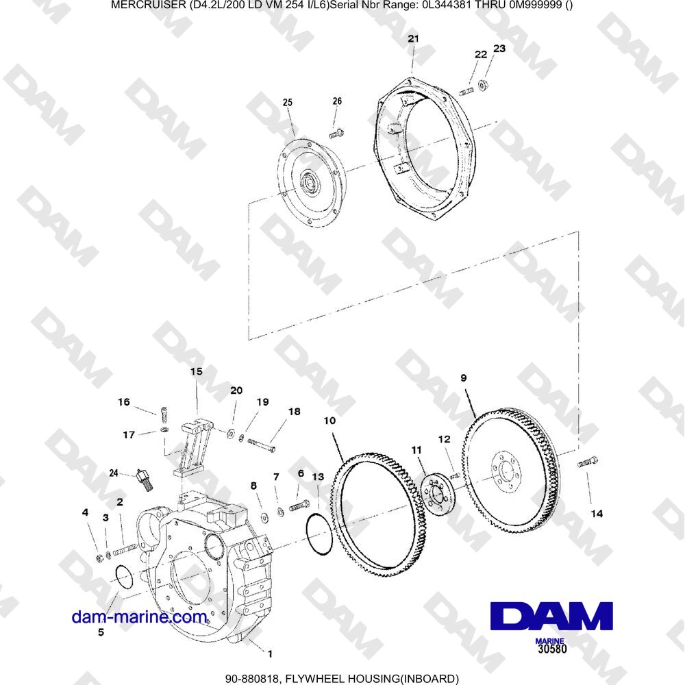 Vue éclatée ALLOGGIAMENTO DEL VOLANO (INTERNO) pour moteur Mercruiser 4.2L 200 LD