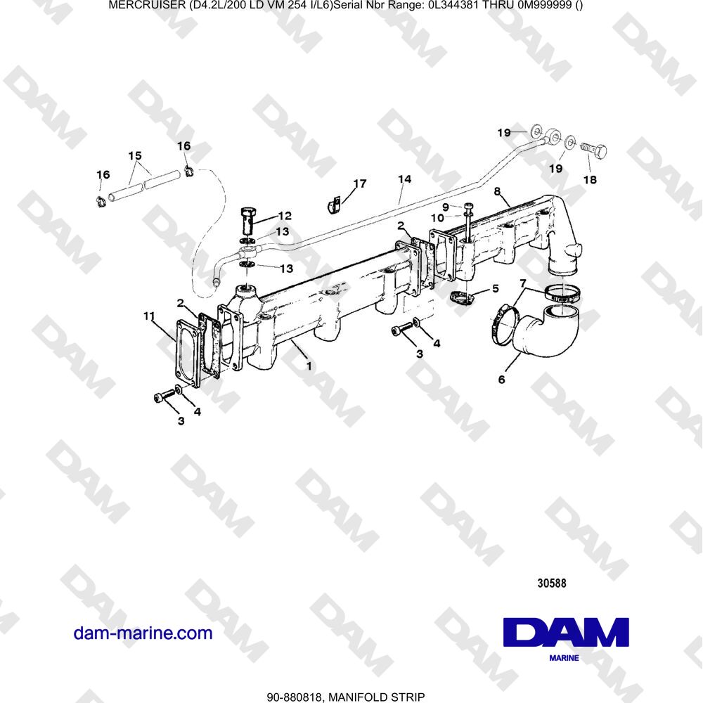 Vue éclatée STRISCIA COLLETTORE pour moteur Mercruiser 4.2L 200 LD