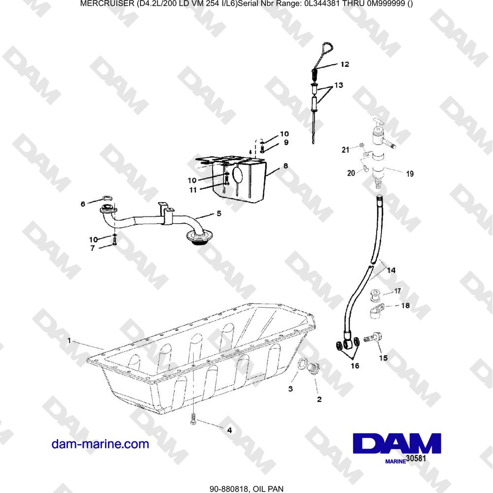 Vue éclatée COPPA DELL'OLIO pour moteur Mercruiser 4.2L 200 LD