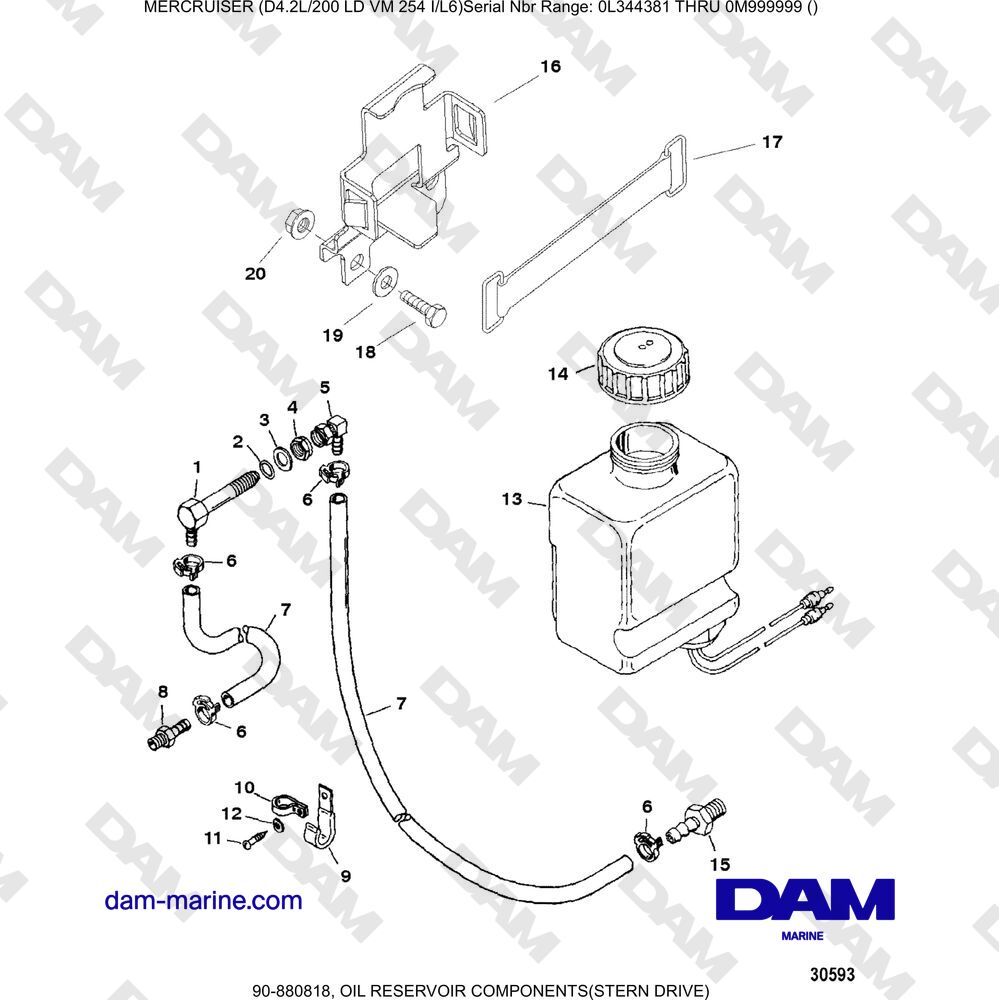 Vue éclatée COMPONENTI DEL SERBATOIO DELL'OLIO (ENTROFUORIBORDO) pour moteur Mercruiser 4.2L 200 LD