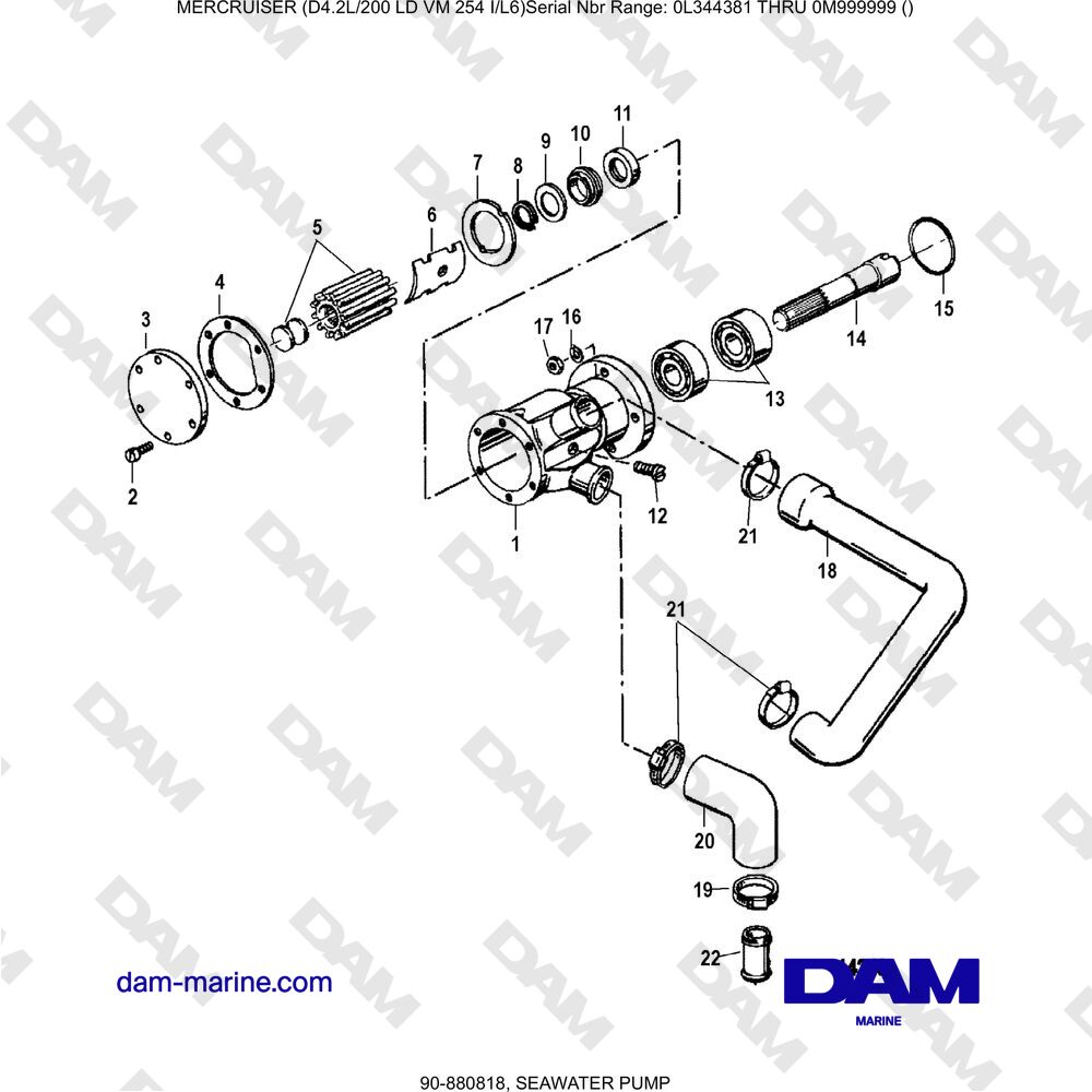 Vue éclatée POMPA PER ACQUA DI MARE pour moteur Mercruiser 4.2L 200 LD
