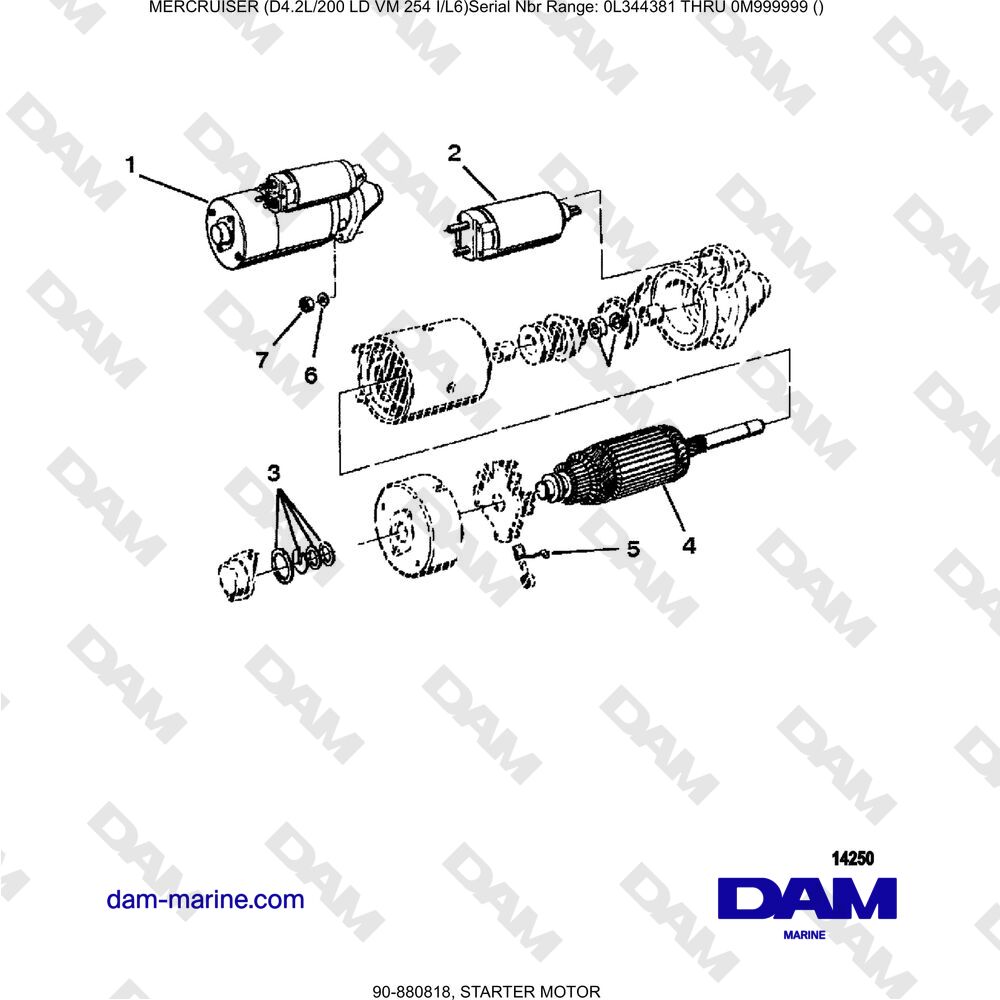 Vue éclatée MOTORINO DI AVVIAMENTO pour moteur Mercruiser 4.2L 200 LD
