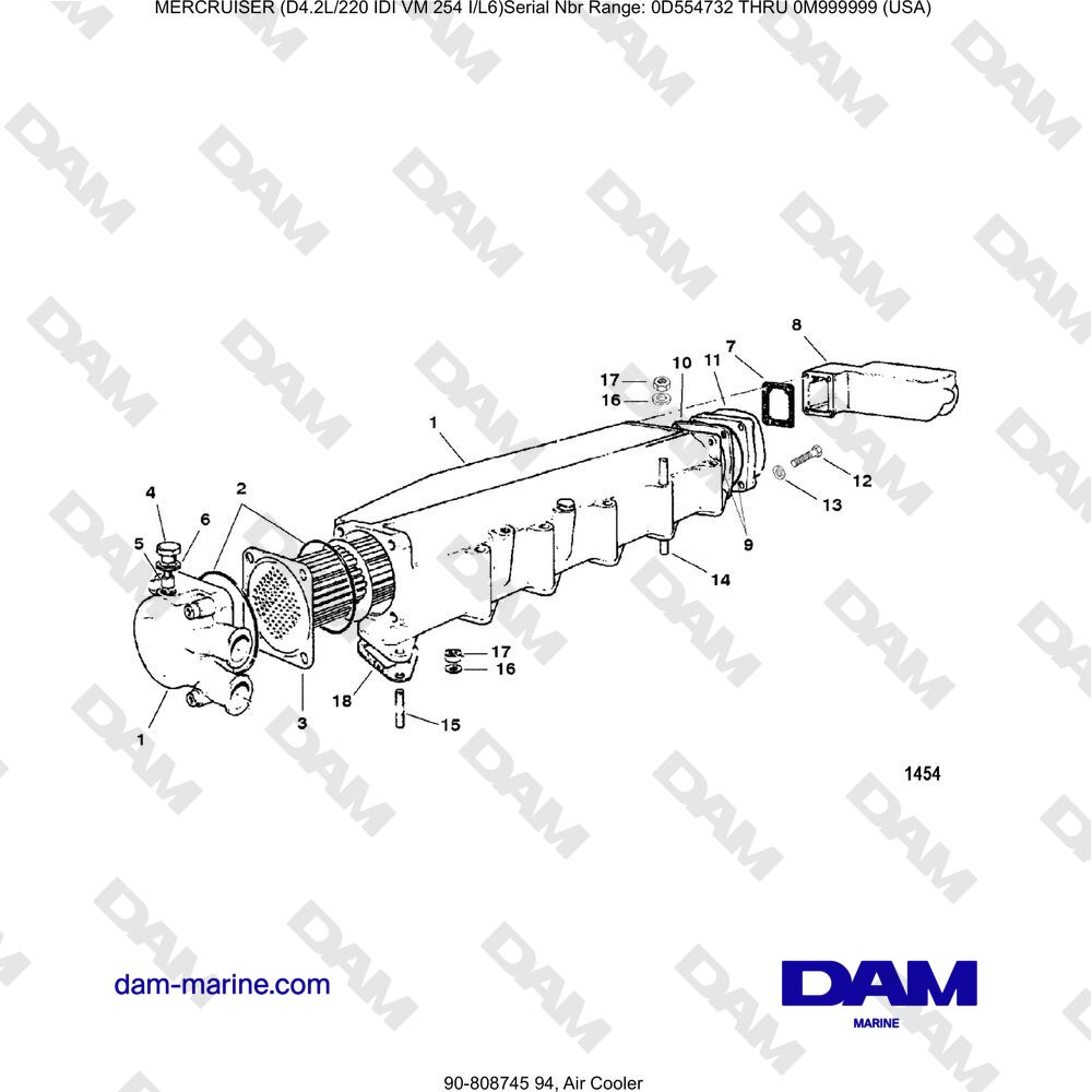 Vue éclatée AIR COOLER pour moteur Mercruiser 4.2L 220 IDI