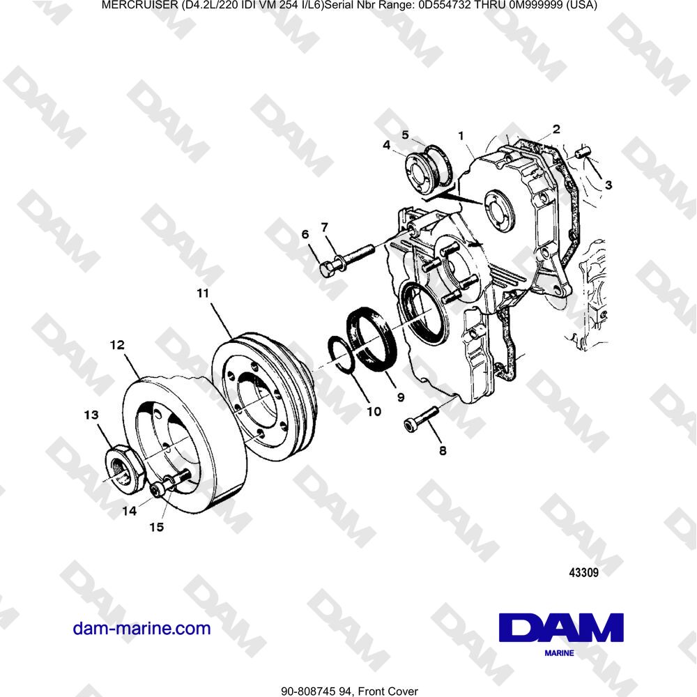 Vue éclatée FRONT COVER pour moteur Mercruiser 4.2L 220 IDI