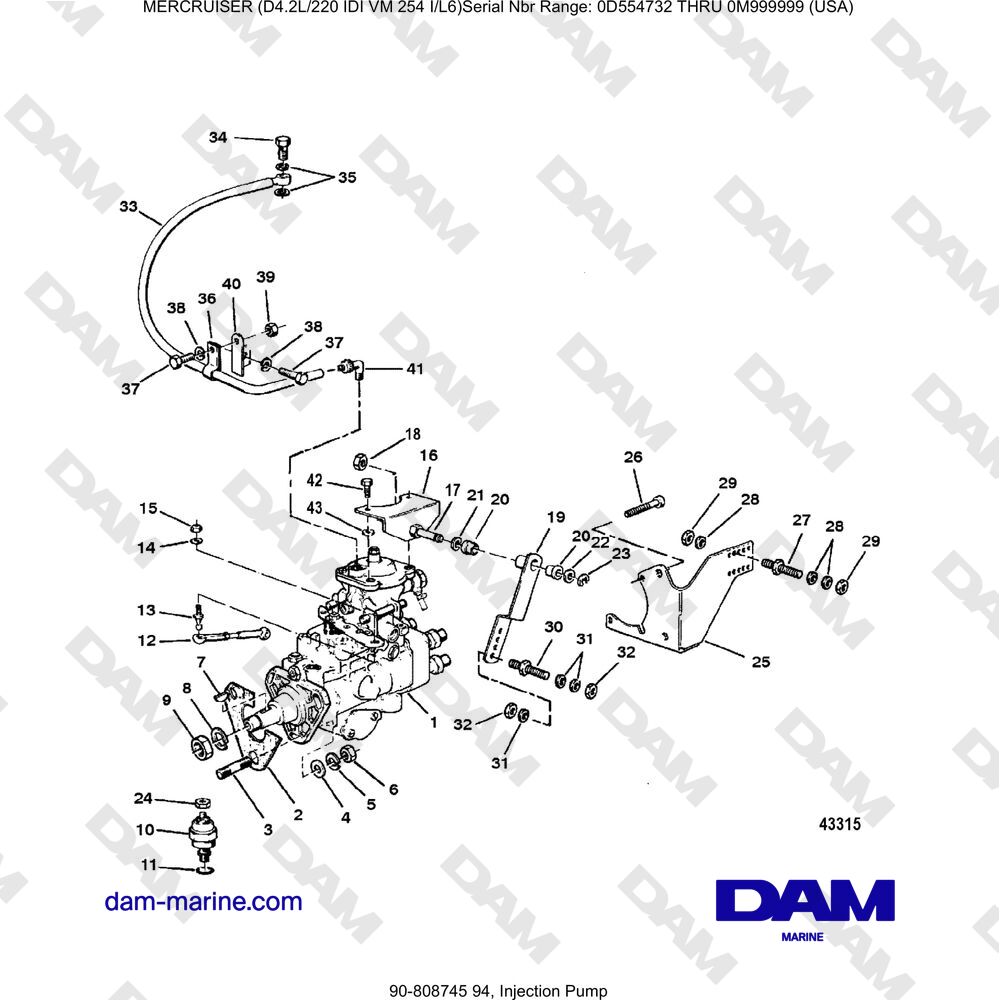 Vue éclatée INJECTION PUMP pour moteur Mercruiser 4.2L 220 IDI