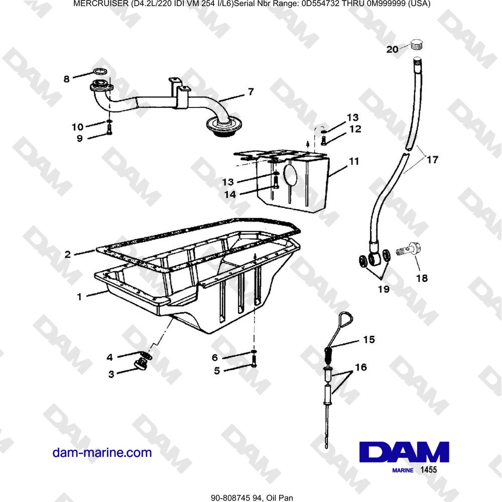 Vue éclatée OIL PLATE pour moteur Mercruiser 4.2L 220 IDI
