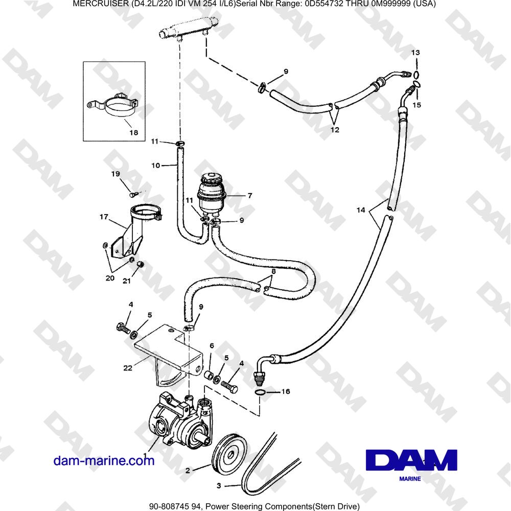 Vue éclatée POWER STEERING COMPONENTS (OFF-TRANSMISSION) pour moteur Mercruiser 4.2L 220 IDI