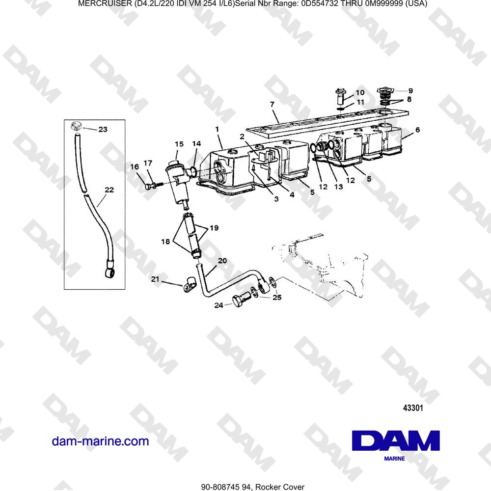 Vue éclatée ROCKER'S LID pour moteur Mercruiser 4.2L 220 IDI