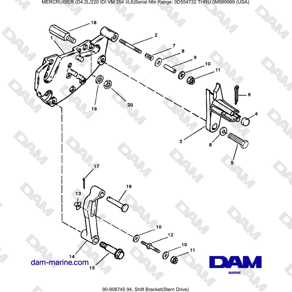 Vue éclatée GEAR SHIFT LEVER SUPPORT (REAR TRANSMISSION) pour moteur Mercruiser 4.2L 220 IDI