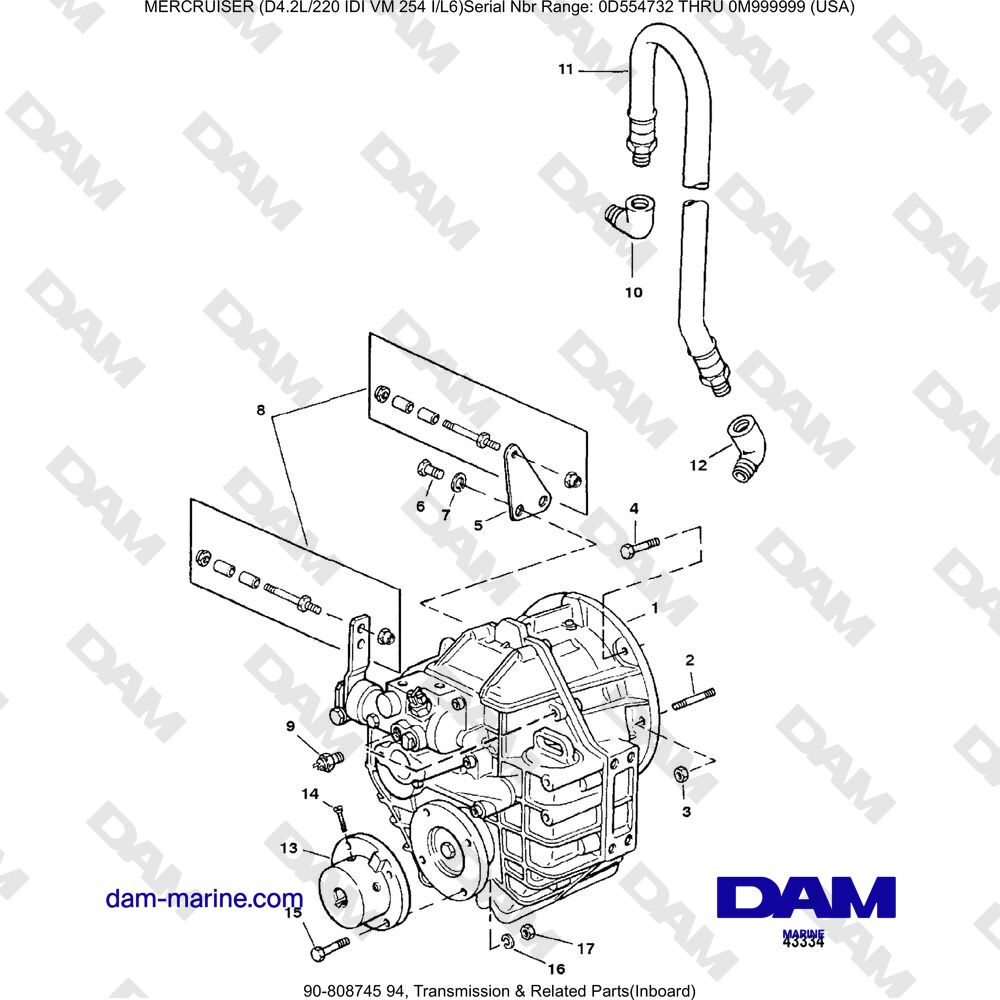 Vue éclatée TRANSMISSION AND RELATED PARTS (INTERIOR) pour moteur Mercruiser 4.2L 220 IDI