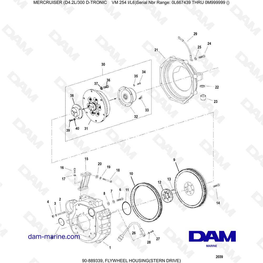 Vue éclatée ALLOGGIAMENTO DEL VOLANO (POPPERONE) pour moteur Mercruiser D4.2L 300 D-TRONIC