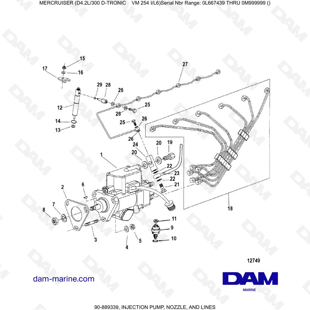 Vue éclatée POMPA DI INIEZIONE, UGELLO E LINEE pour moteur Mercruiser D4.2L 300 D-TRONIC