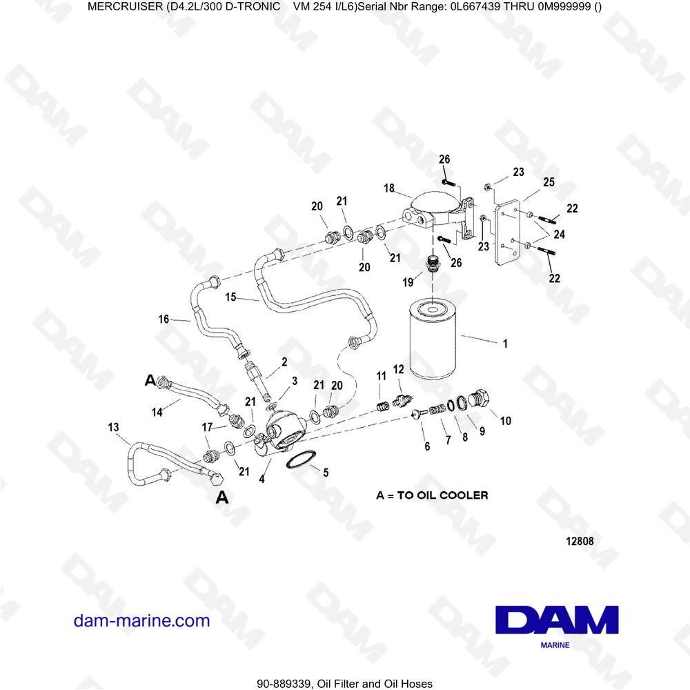 Vue éclatée FILTRO OLIO E TUBI OLIO pour moteur Mercruiser D4.2L 300 D-TRONIC