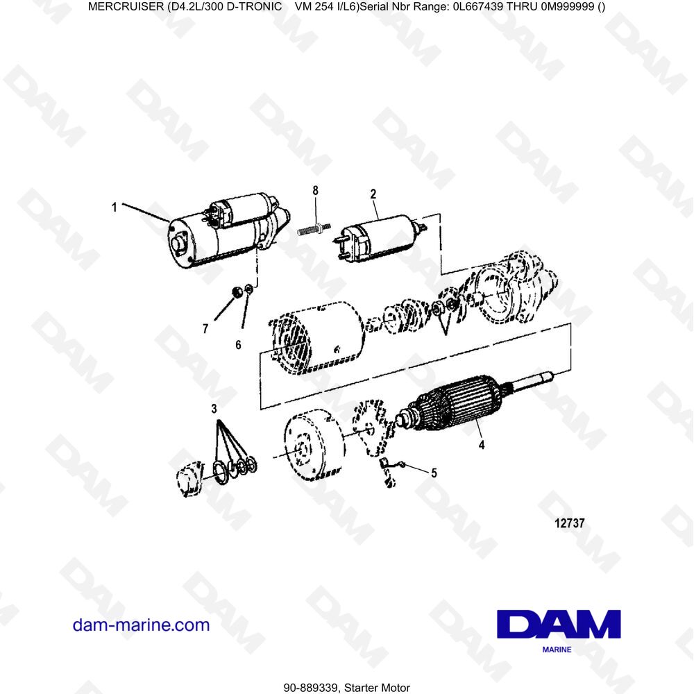 Vue éclatée MOTORINO DI AVVIAMENTO pour moteur Mercruiser D4.2L 300 D-TRONIC