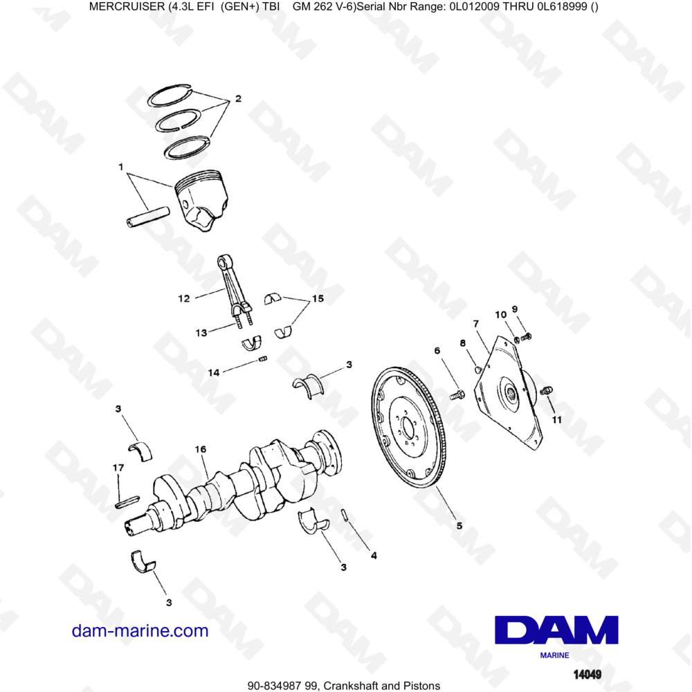 Vue éclatée ALBERO MOTORE E PISTONI pour moteur MERCRUISER 4.3L EFI