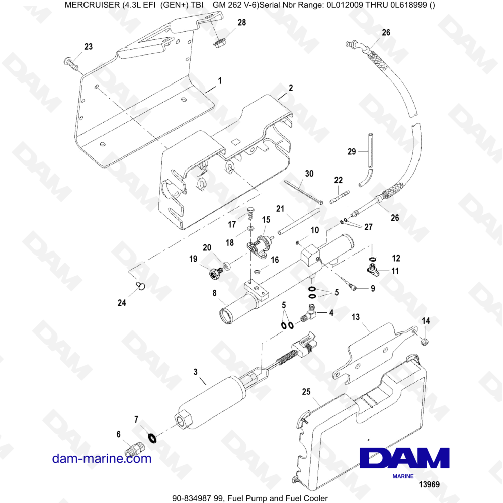 Vue éclatée POMPA DEL CARBURANTE E RAFFREDDATORE DEL CARBURANTE pour moteur MERCRUISER 4.3L EFI