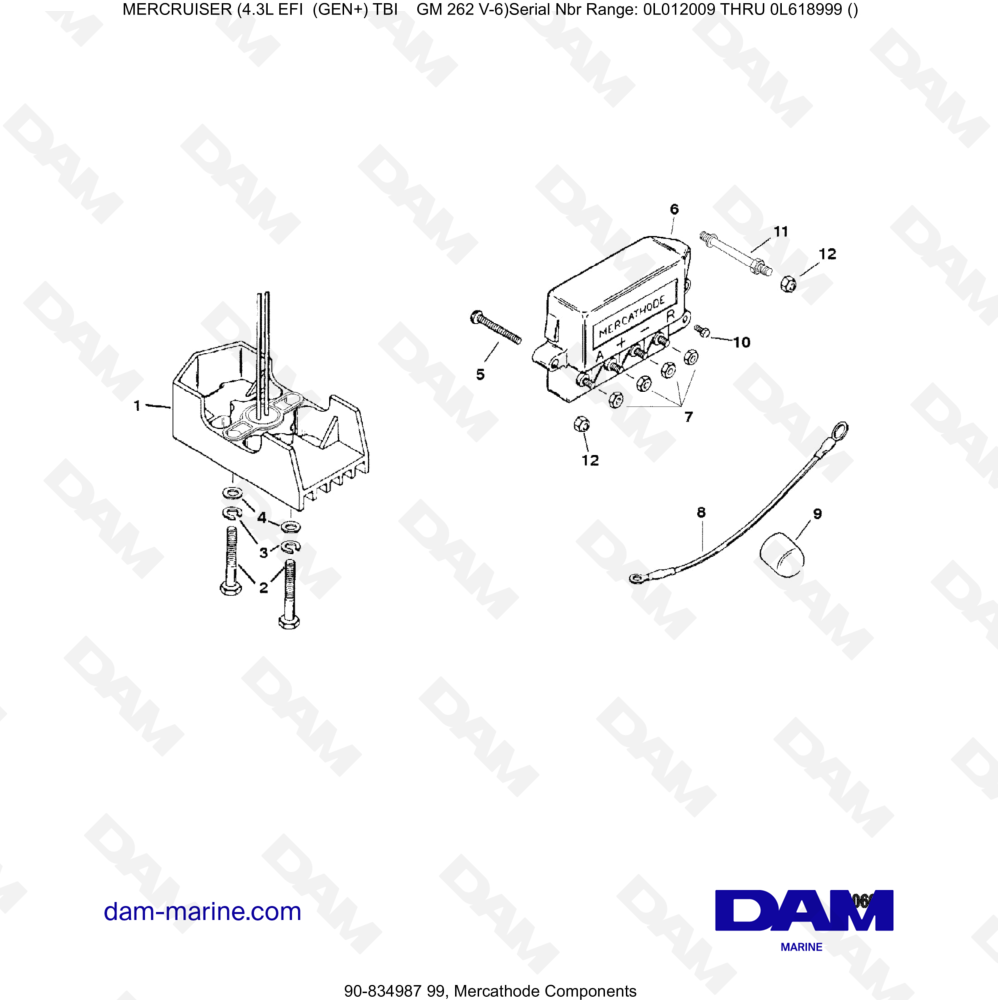 Vue éclatée COMPONENTI MERCATHODE pour moteur MERCRUISER 4.3L EFI