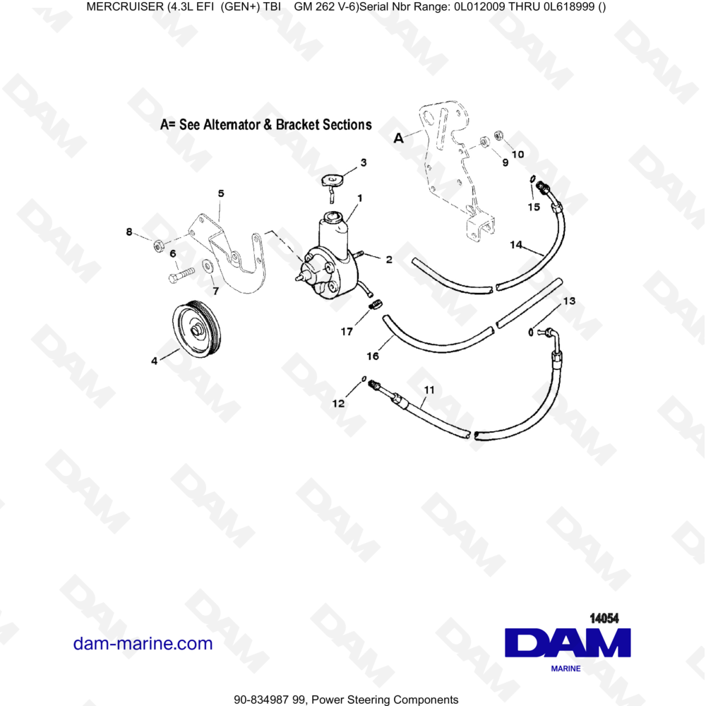 Vue éclatée COMPONENTI DEL SERVOSTERZO pour moteur MERCRUISER 4.3L EFI