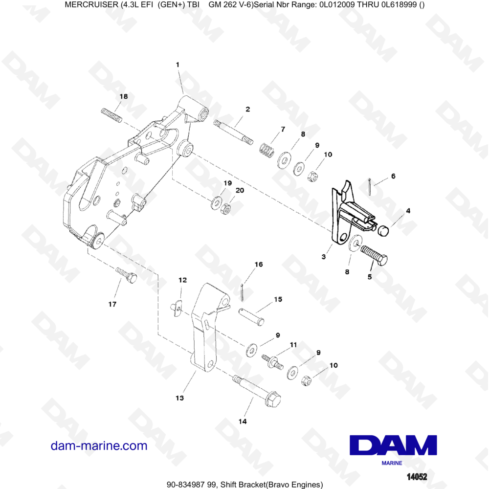 Vue éclatée PARASPALLE CAMBIO (BRAVO) pour moteur MERCRUISER 4.3L EFI