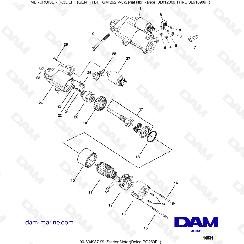 Vue éclatée MOTORINO DI AVVIAMENTO pour moteur MERCRUISER 4.3L EFI