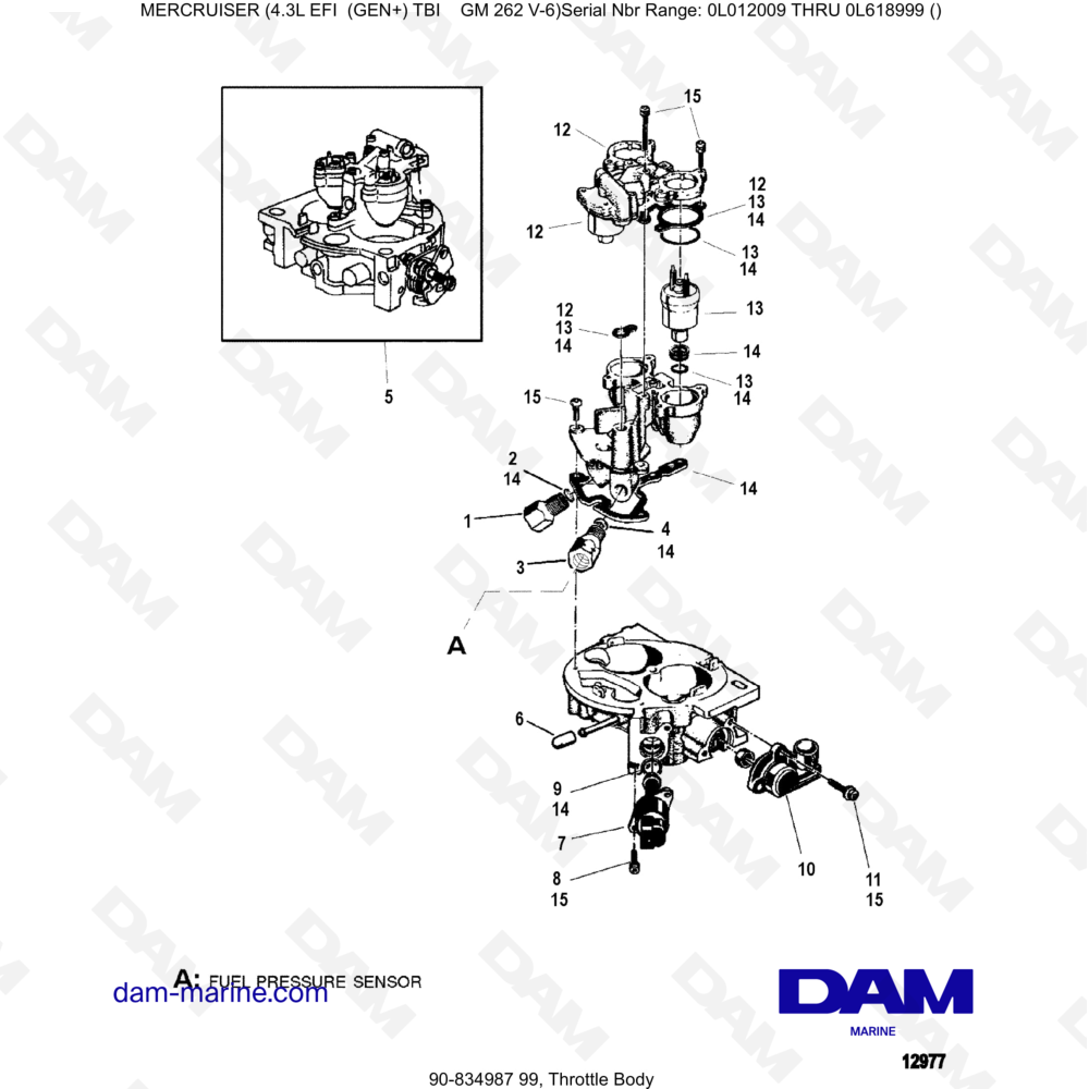Vue éclatée CORPO FARFALLATO pour moteur MERCRUISER 4.3L EFI