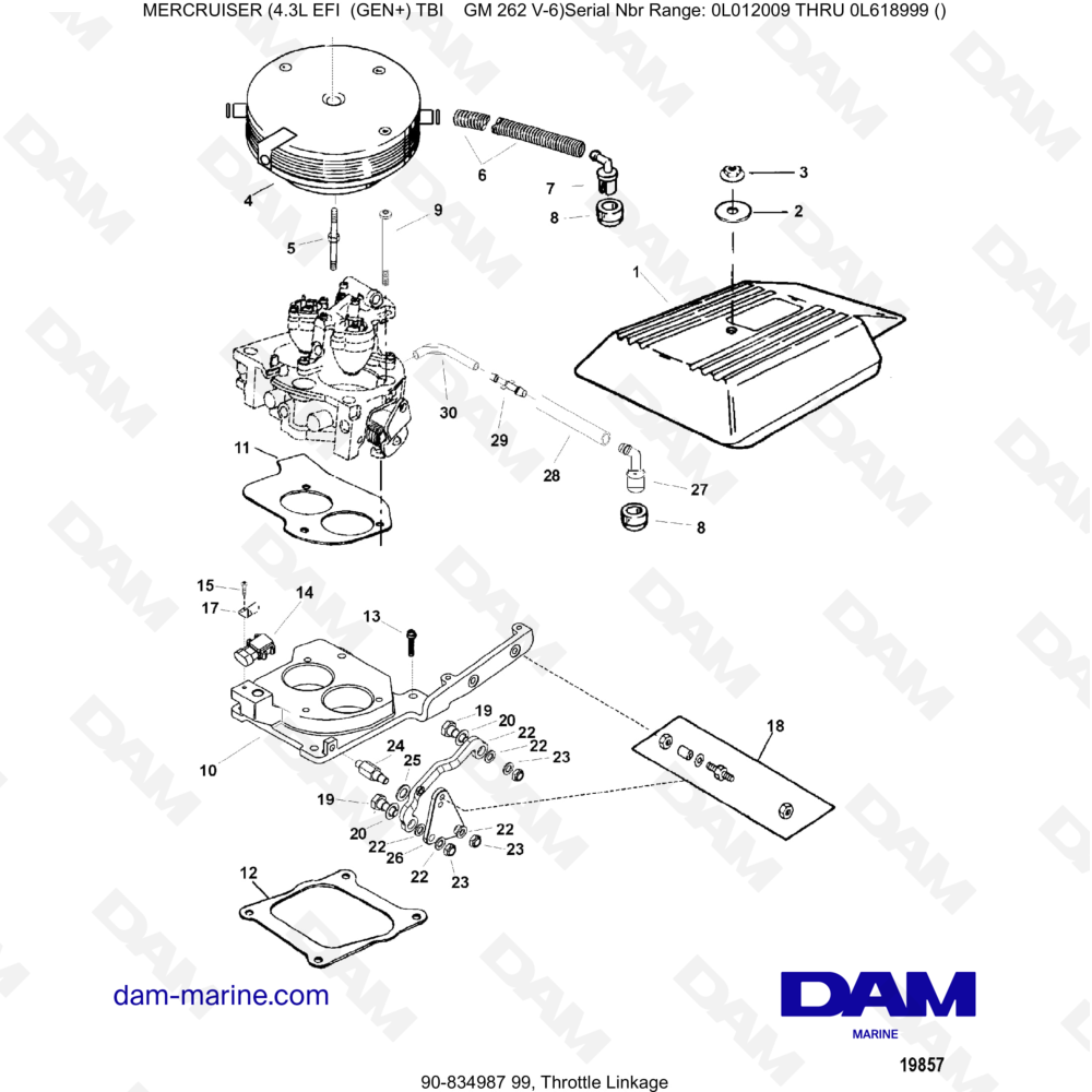 Vue éclatée COMANDO DELL'ACCELERATORE pour moteur MERCRUISER 4.3L EFI