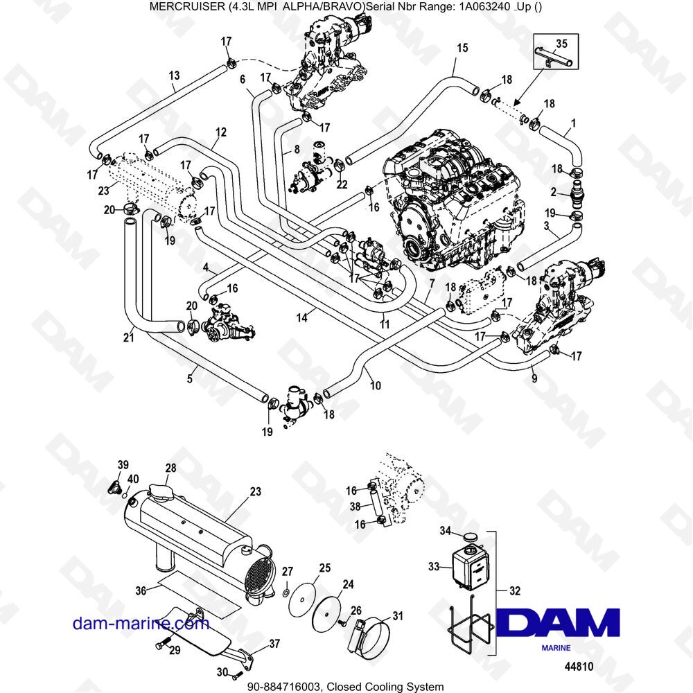 Vue éclatée CLOSED COOLING SYSTEM pour moteur MERCRUISER 4.3L MPI ALPHA/BRAVO