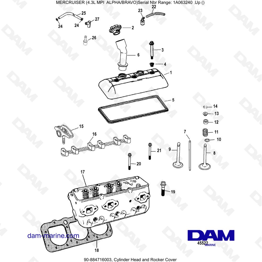Vue éclatée CYLINDER HEAD AND CYLINDER COVER pour moteur MERCRUISER 4.3L MPI ALPHA/BRAVO