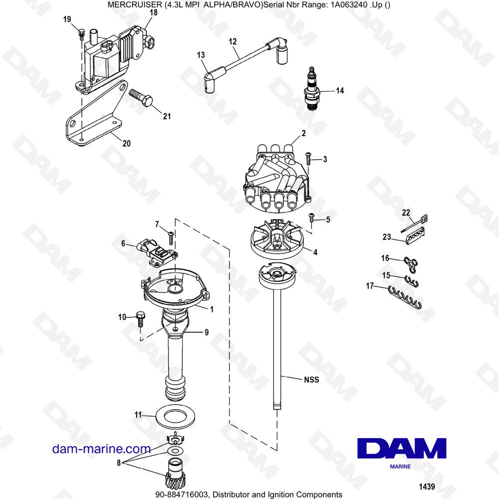 Vue éclatée DISTRIBUTOR AND IGNITION COMPONENTS pour moteur MERCRUISER 4.3L MPI ALPHA/BRAVO