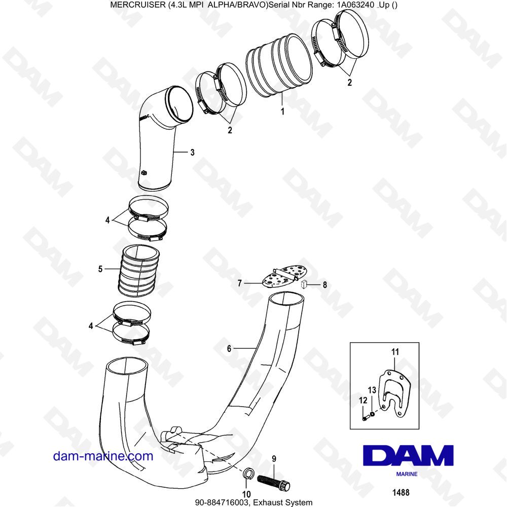 Vue éclatée EXHAUST SYSTEM pour moteur MERCRUISER 4.3L MPI ALPHA/BRAVO
