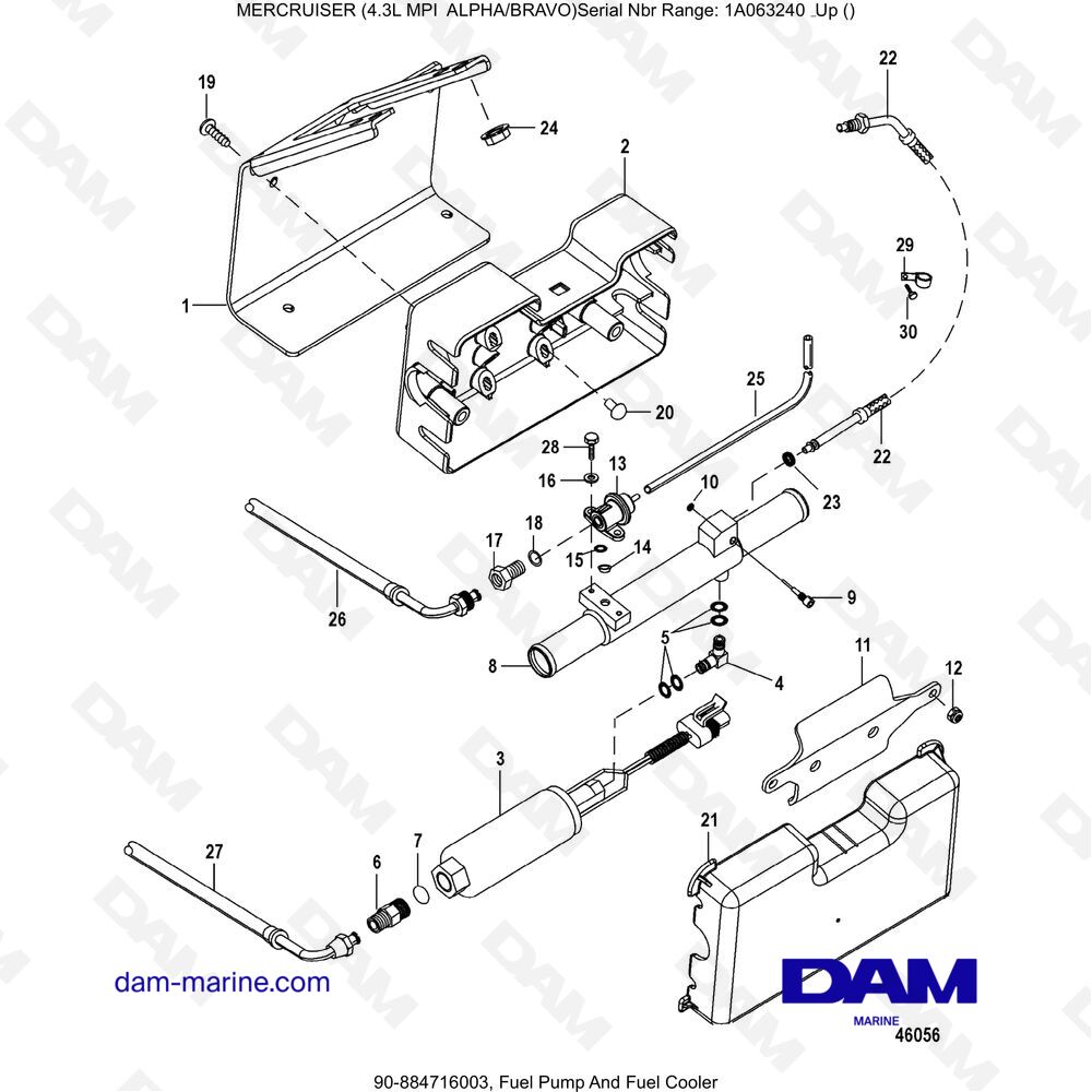 Vue éclatée FUEL PUMP AND FUEL COOLER pour moteur MERCRUISER 4.3L MPI ALPHA/BRAVO