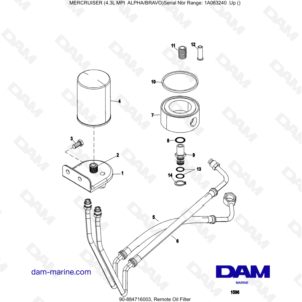 Vue éclatée REMOTE OIL FILTER pour moteur MERCRUISER 4.3L MPI ALPHA/BRAVO
