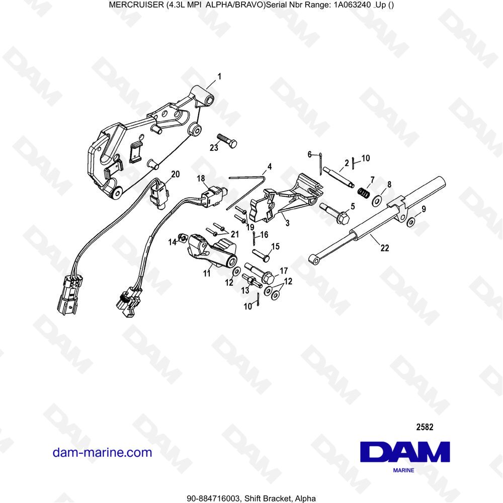 Vue éclatée GEAR SHIFT LEVER SUPPORT (ALPHA) pour moteur MERCRUISER 4.3L MPI ALPHA/BRAVO
