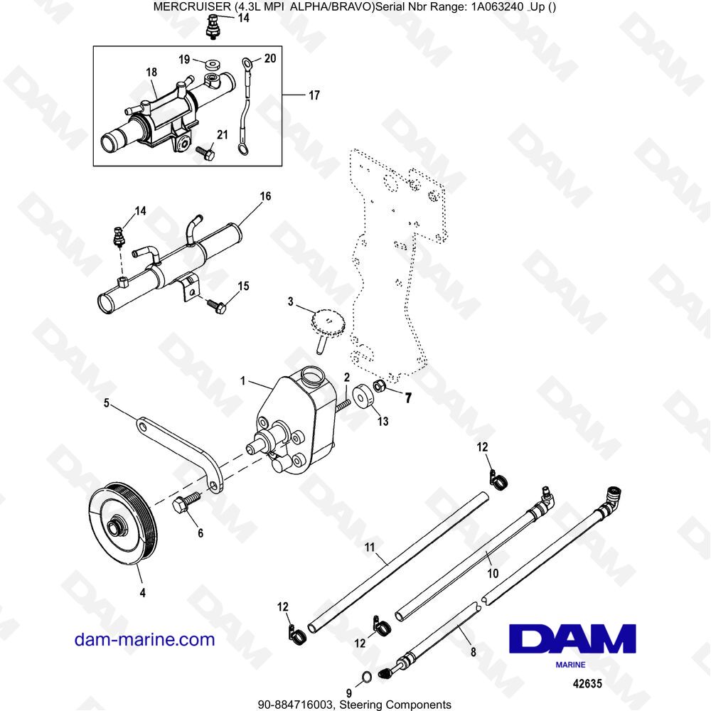 Vue éclatée STEERING COMPONENTS pour moteur MERCRUISER 4.3L MPI ALPHA/BRAVO