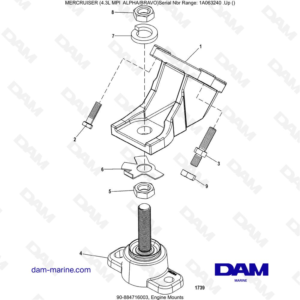 Vue éclatée ENGINE MOUNT pour moteur MERCRUISER 4.3L MPI ALPHA/BRAVO