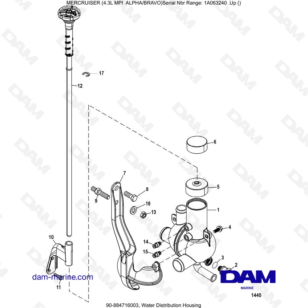 Vue éclatée WATER DISTRIBUTION HOUSING pour moteur MERCRUISER 4.3L MPI ALPHA/BRAVO