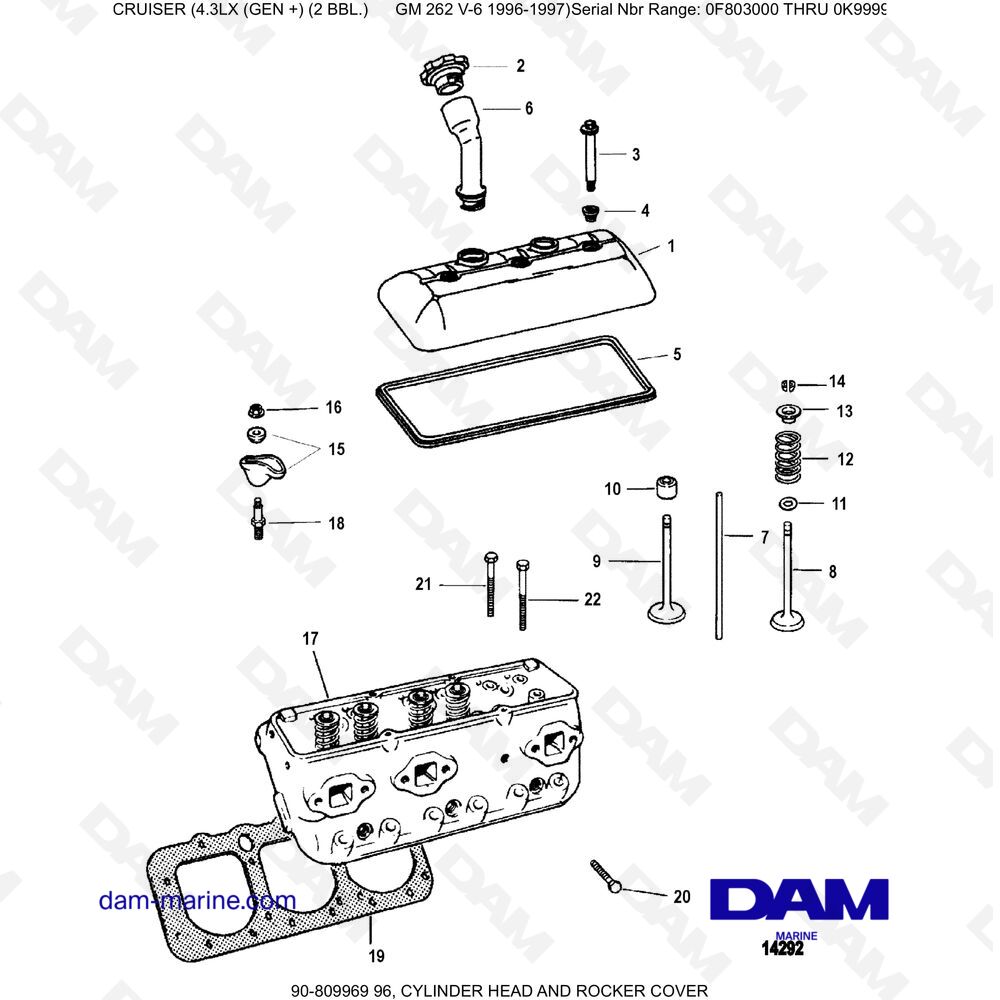 Vue éclatée CYLINDER HEAD pour moteur MERCRUISER 4.3LX (GEN +) GM262 V6 - 1996-1997